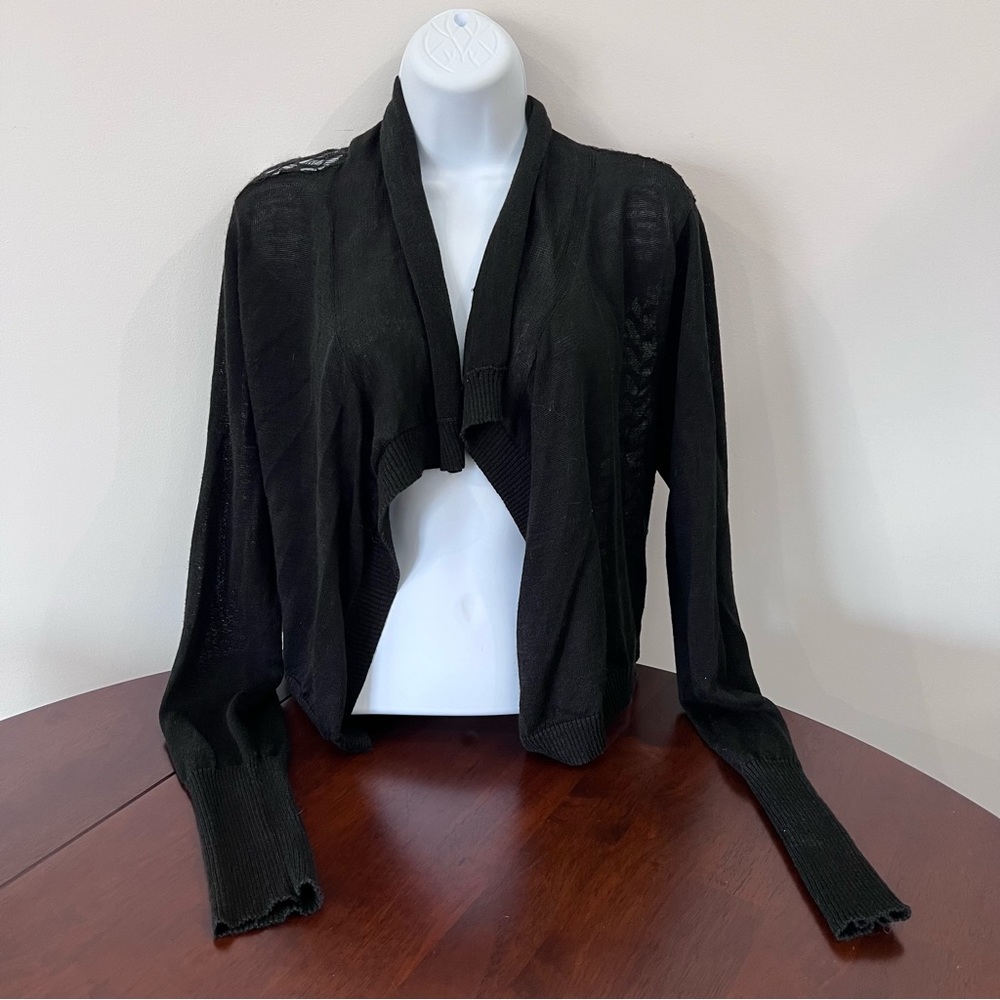 Arden B Lace Back Open Cardigan Coverup lace Black Sweater